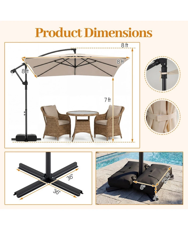 Gouun 8 x 8 Ft Square Offset Cantilever Patio Umbrella with 360 Rotation