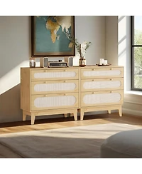 gaomon Modern Rattan 3 Drawer Dresser, Sturdy Wooden Chest, Spacious Bedroom Storage Organizer for Hallway, Closet, Bedroom or Living Room.