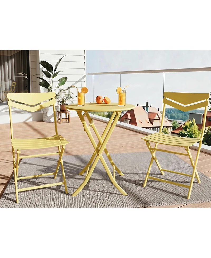 gaomon 3-Piece Folding Patio Bistro Set with Round Table and 2 Chairs, Space-Saving Metal Outdoor/Indoor Furniture for Balcony, Porch