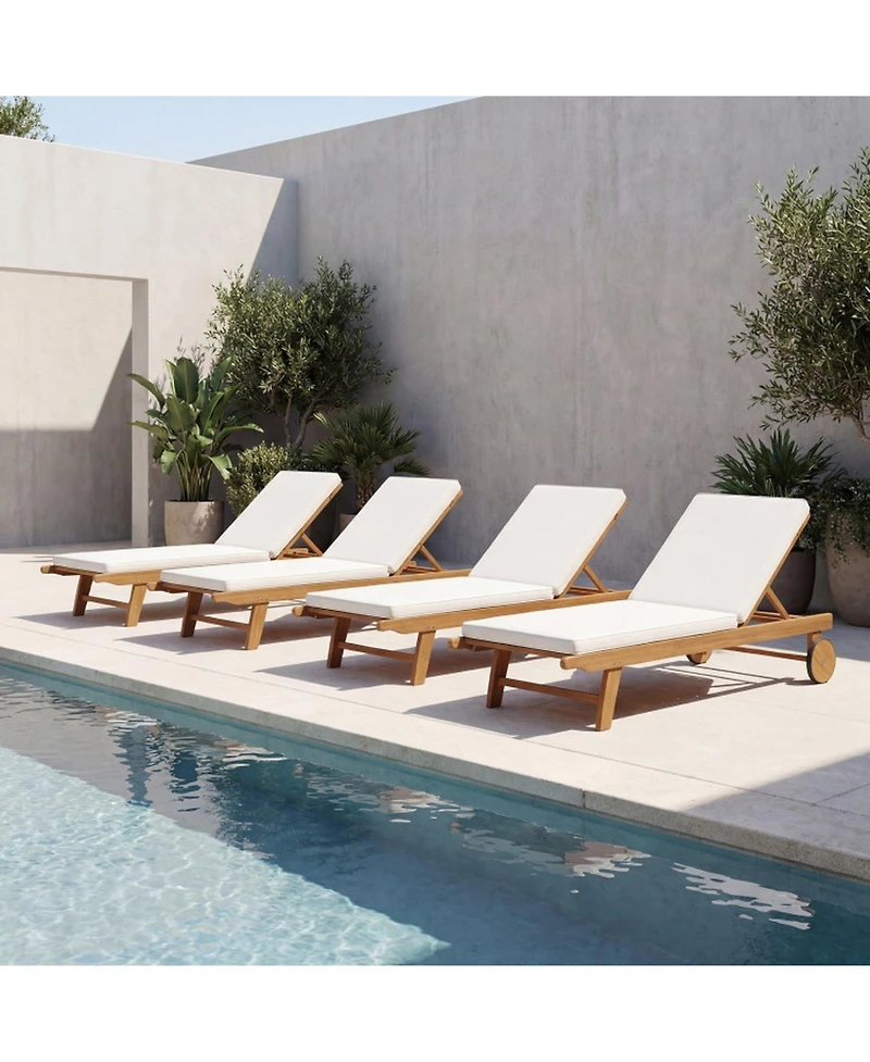 Gouun Outdoor Acacia Wood Patio Lounge Chair Chaise Recliner