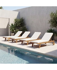 Gouun Outdoor Acacia Wood Patio Lounge Chair Chaise Recliner