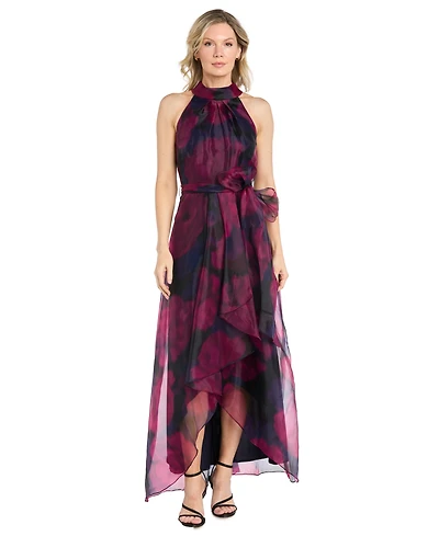 R & M Richards Women's Long Organza Low Halter Dress