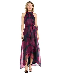 R & M Richards Women's Long Organza Low Halter Dress