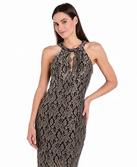 R & M Richards Women's Glitter Lace Halter Gown