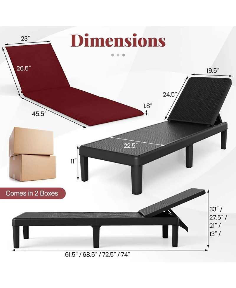 Gouun Outdoor Patio Lounge Chair 3-Position Adjustable Frame with Plush Cushion