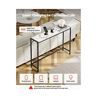Sugift Marble Console Table Modern Narrow Long with Power Outlet for Hallway