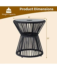 Sugift Outdoor Led Side Table with Warm Light and Tempered Glass Top