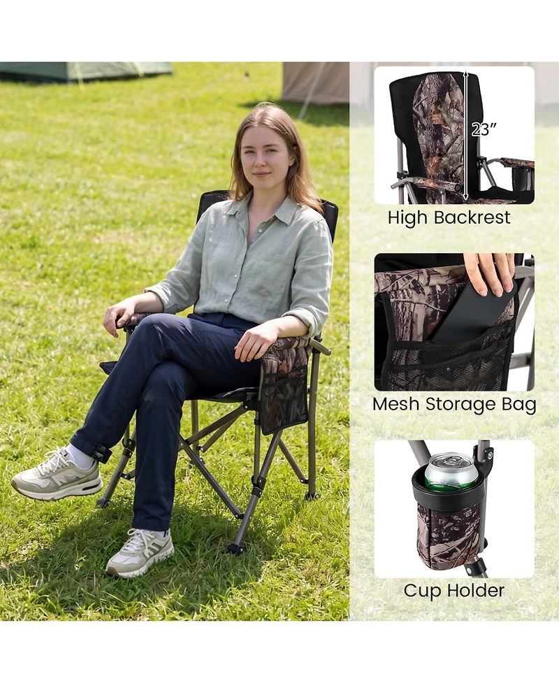 Mecale Heavy-Duty Folding Camping Chair with Storage Covers, 400-lb Cap, 41-in Tall