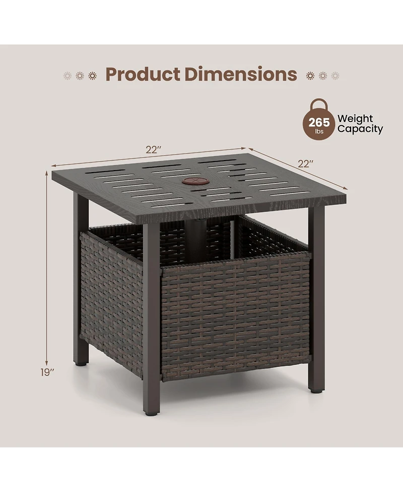 Sugift All-Weather Pe Wicker Outdoor Side Table with Umbrella Hole