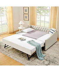 Streamdale Furniture Full Size Daybed with Pull-out Twin Bed Usb Charging and Button-Tufted Arms