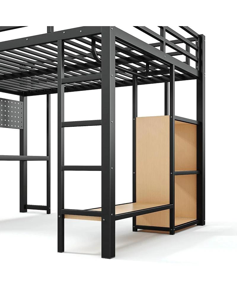 Streamdale Furniture Queen Metal Loft Bed with Desk Storage Usb Ports and Lights