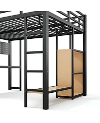 Streamdale Furniture Queen Metal Loft Bed with Desk Storage Usb Ports and Lights