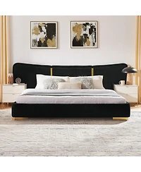 Streamdale Furniture Queen Size Extra Large Chenille Platform Bed with Curved Headboard
