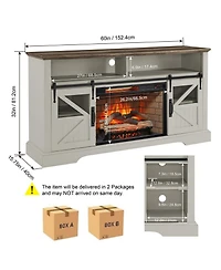 Clihome 60 Inch Tv Stand Electric Fireplace Entertainment Center with Sliding Door