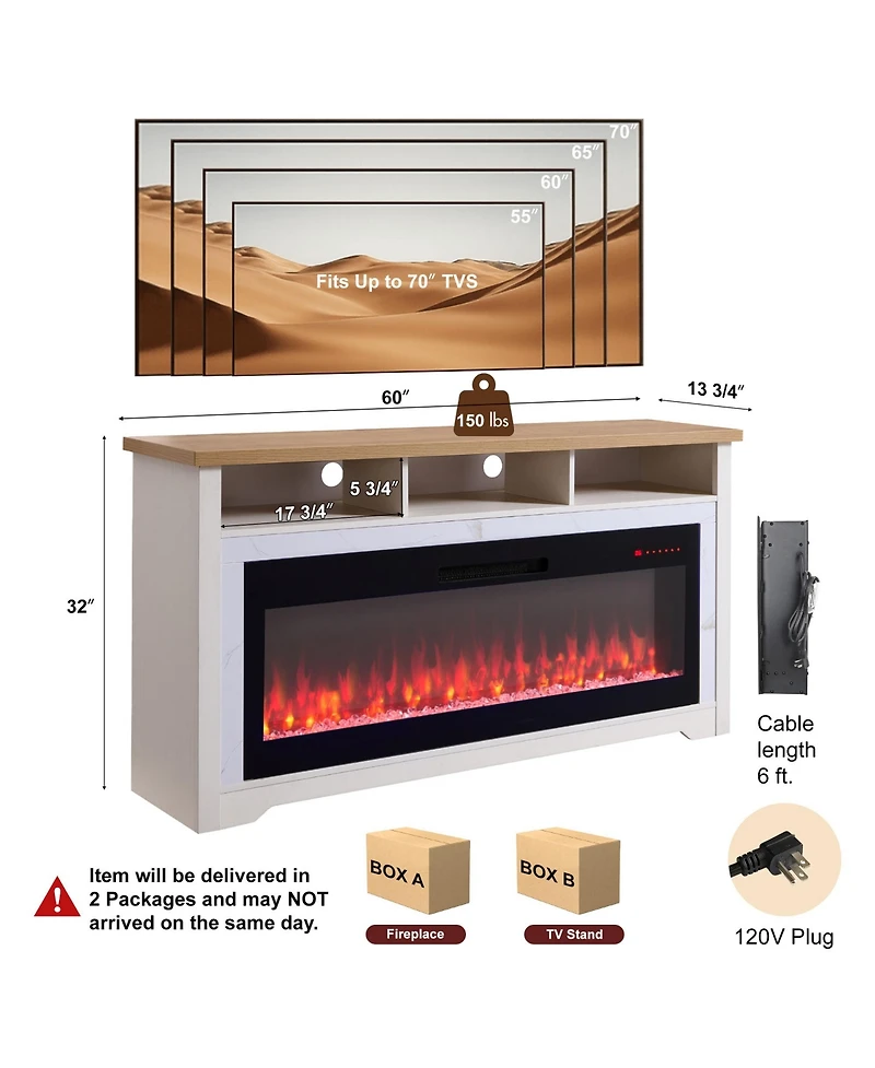 Clihome 60" Fireplace Tv Stand with 50" Smart Electric Fireplace