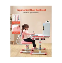 Sugift Kids Study Desk and Chair Set with Bookshelf, Storage Drawer, Adjustable Height and 0-40 Degree Tilt Desktop for Bedroom
