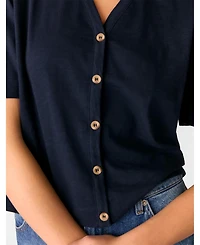 Whistles Women's Ella V-Neck Button Through Top
