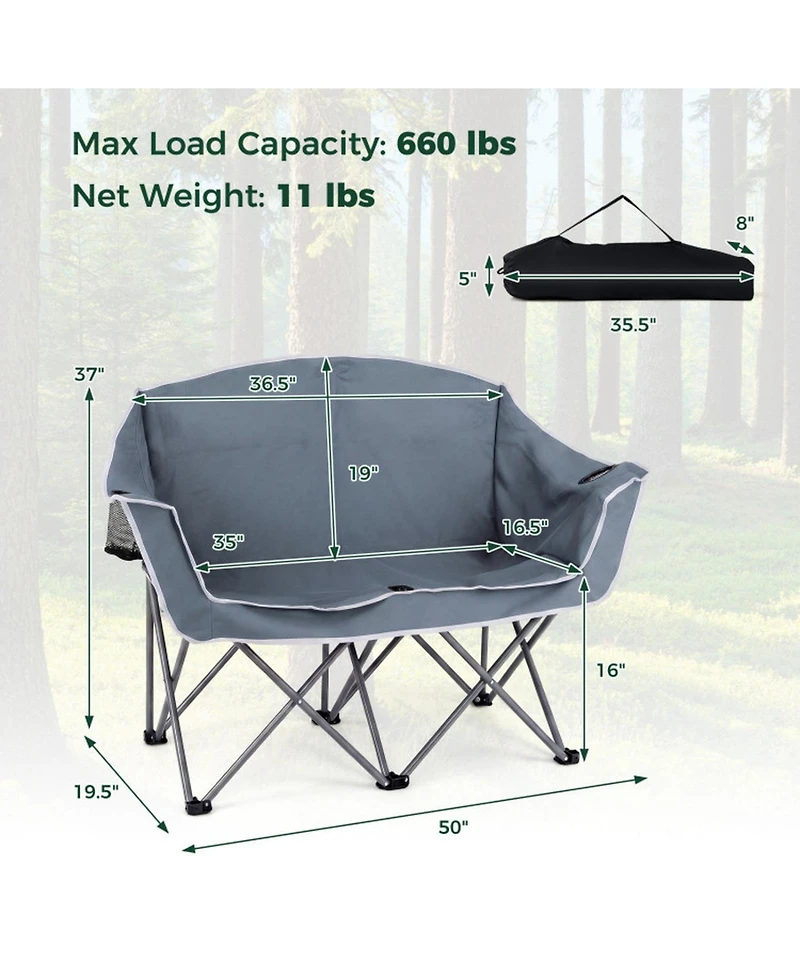 Sugift Portable Oversized Camping Loveseat Chair with Armrests and Cup Holders