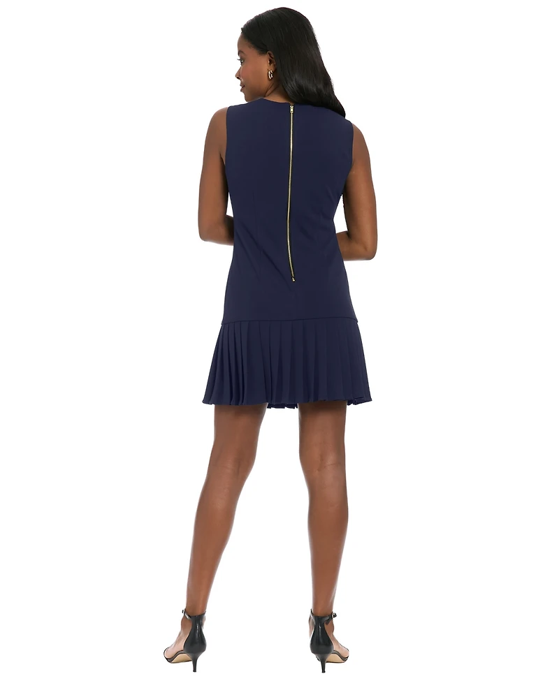 London Times Petite Sleeveless Box Pleat A-Line Dress