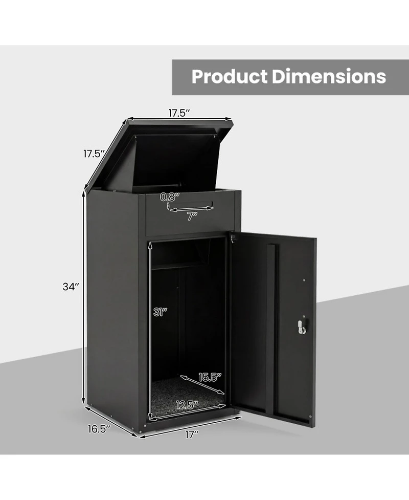 Gouun Outdoor Package Delivery Box with Anti-Theft Board and Lockable Front Door