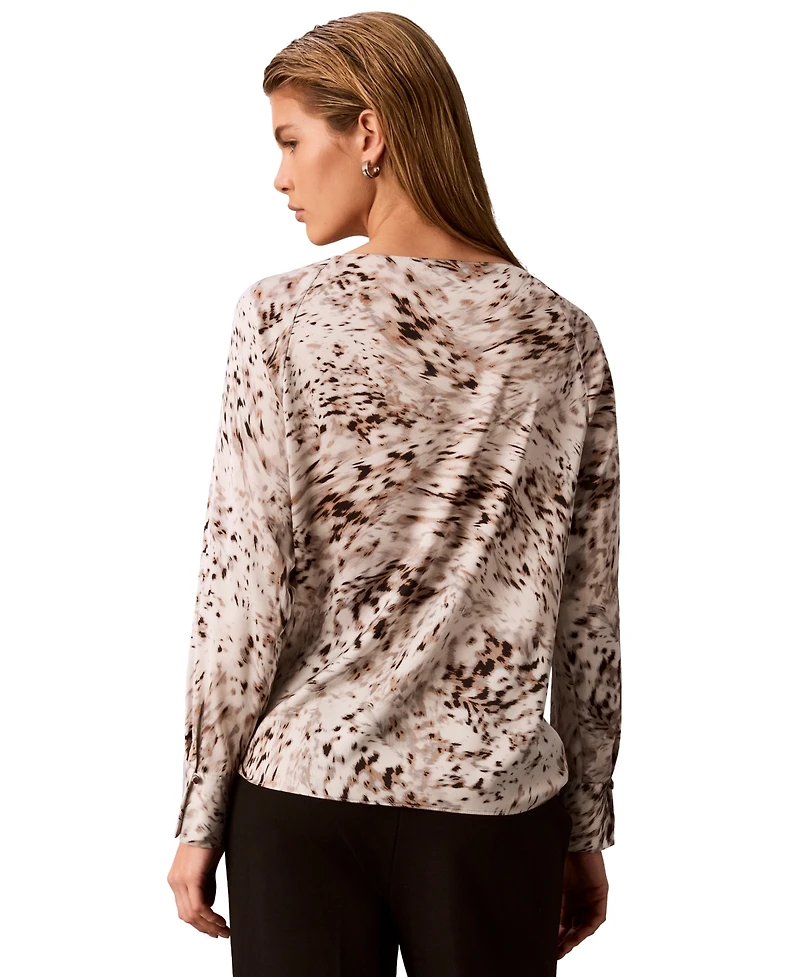 Calvin Klein Petite Printed Boat Neck Blouse