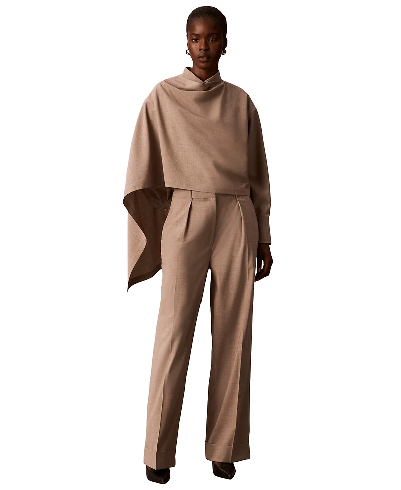 Calvin Klein Petite Long-Sleeve Collared Neck Scarf Draped Shirt