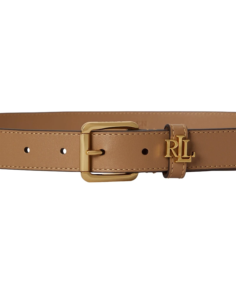 Lauren Ralph Logo Keeper Leather Skinny Belt