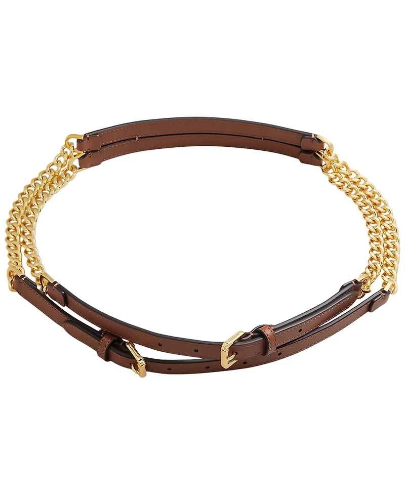 Lauren Ralph Leather Trim Stacked Chain Belt