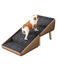 Streamdale 2-in-1 Foldable Wooden Pet Stairs and Ottoman for Small Dogs (Coffee)
