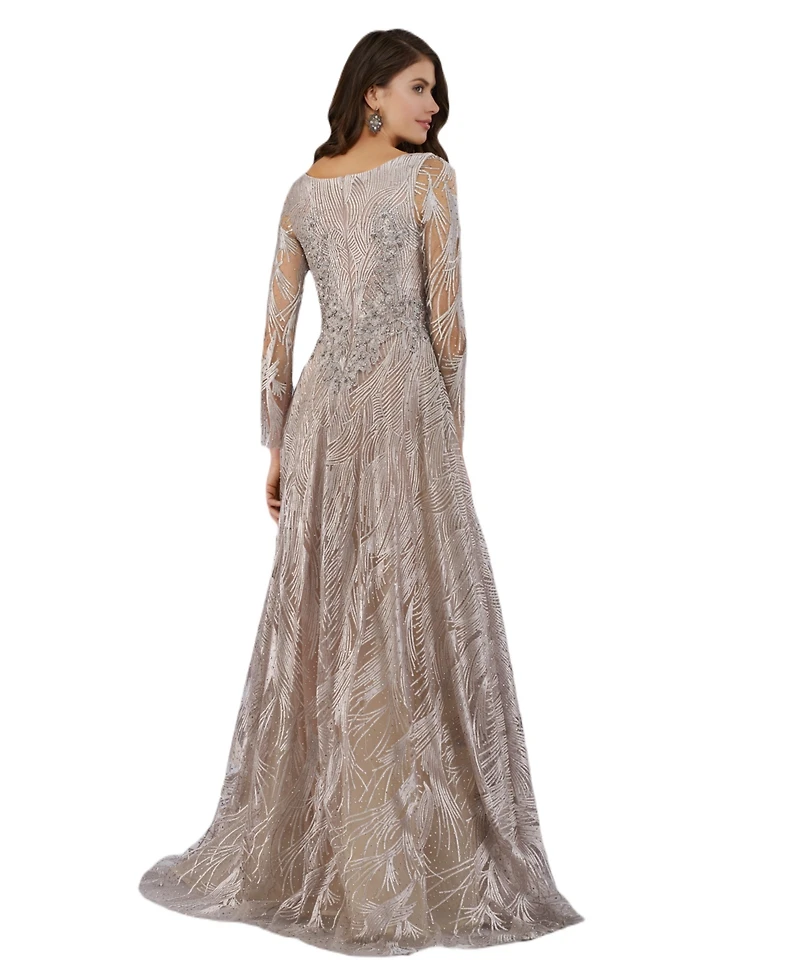 Lara Women's Long Sleeves Beaded Ballgown