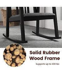 Sugift Solid Rubber Wood Rocking Chair with Cushioned Linen Seat