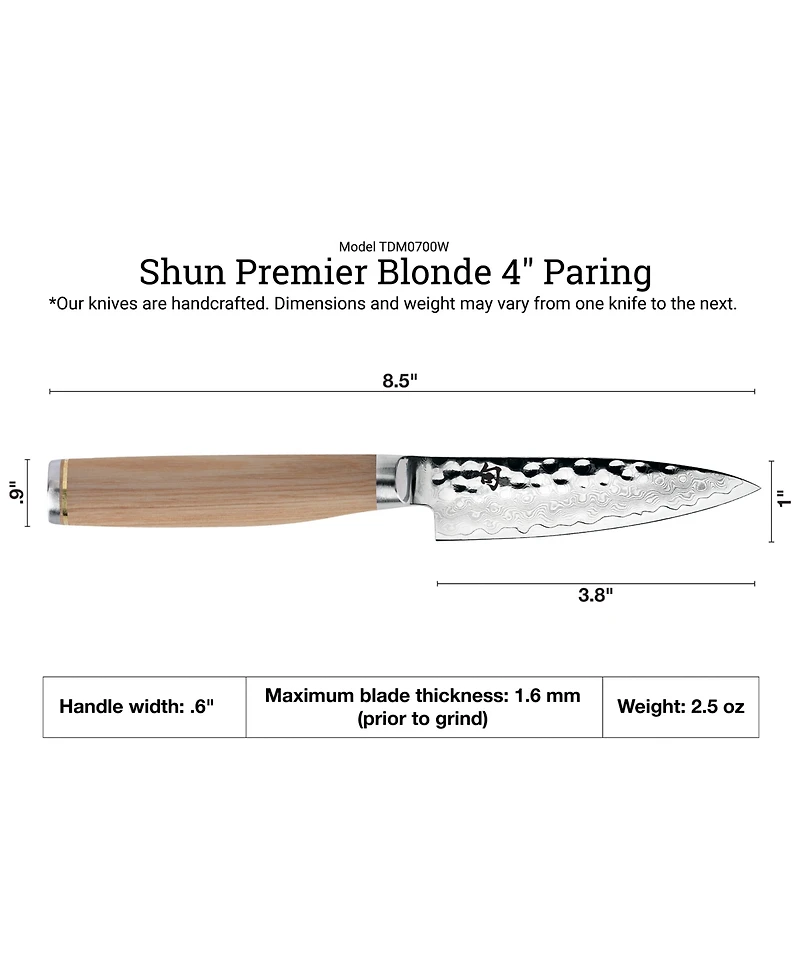 Shun Stainless Steel Premier Blonde 4" Paring Knife