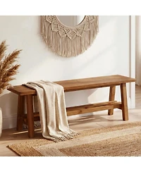 Slickblue 55" Solid Wood Entryway Bench with 2-Tier Shoe Storage