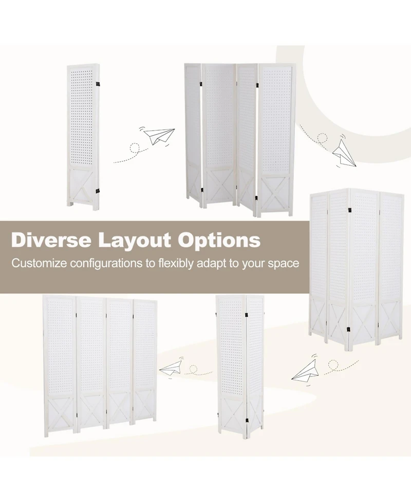 Slickblue 4-Panel Folding Room Divider with Pegboard Design