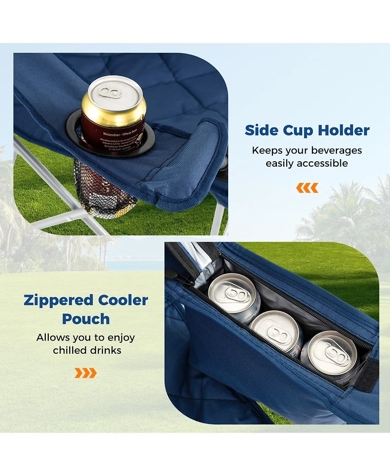 Mecale Oversized Camping Chair with Cooler Pouch and Cup Holder, 500-lb Cap