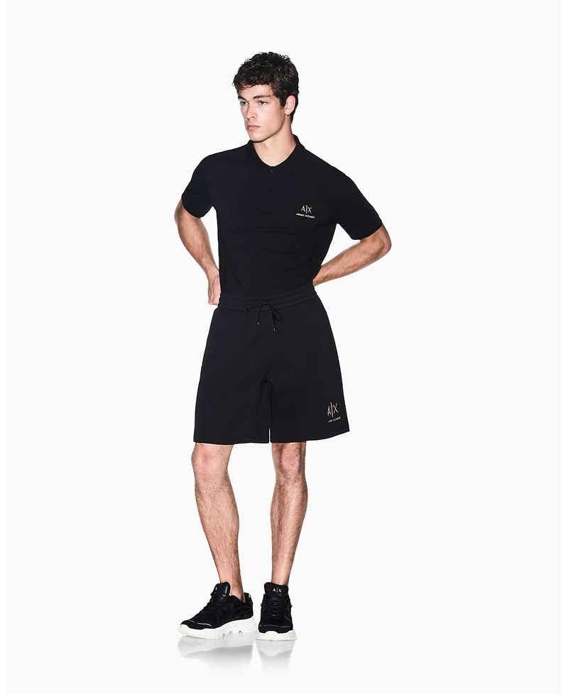 A|X Armani Exchange Men's Black And Gold Bonded Cotton Short