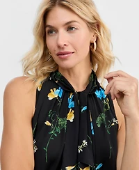 I.n.c. International Concepts Women's Sleeveless Floral-Print Ruffle Front Blouse, Macy's Exclusive