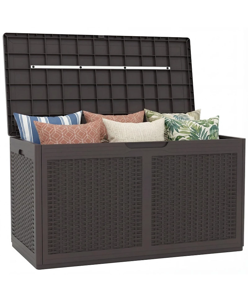 Gouun 100 Gallon Resin Outdoor Deck Box and Storage Bench with Rattan Texture