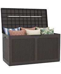 Gouun 100 Gallon Resin Outdoor Deck Box and Storage Bench with Rattan Texture