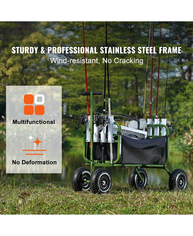 Vevor Beach Fishing Cart Foldable Fishing Trolley 300 lbs with Balloon Tires
