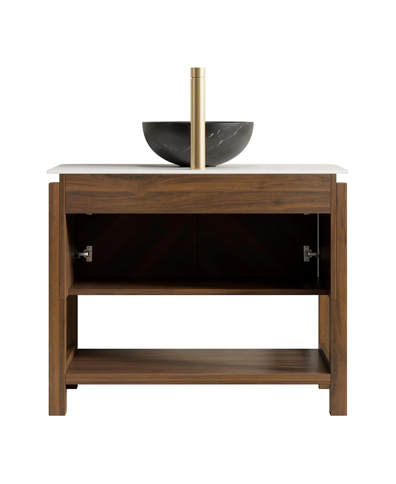 Sillysis 30" Modern Bathroom Vanity with Vessel Sink, Sintered Stone Countertop, Soft Close Solid Wood 3D Doors, Open Shelf Storage