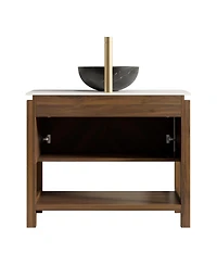 Sillysis 30" Modern Bathroom Vanity with Vessel Sink, Sintered Stone Countertop, Soft Close Solid Wood 3D Doors, Open Shelf Storage