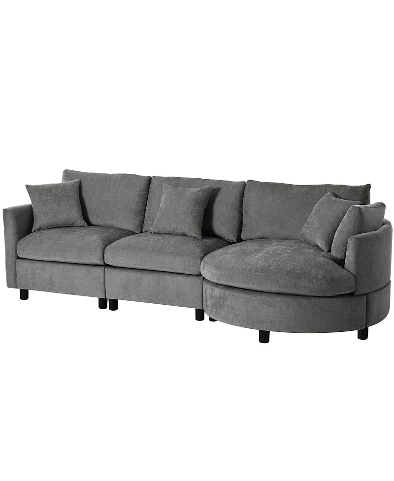 Streamdale Furniture 107'' 3-Piece Chenille Sectional Sofa with Curved Chaise and 3 Pillows