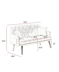 Streamdale Furniture Tufted Velvet Sofa with Metal Legs and 2 Pillows for Small Spaces