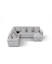 Streamdale Furniture 103'' U-Shaped Corduroy Sectional Sofa with Storage Pull-Out Bed and Usb Port