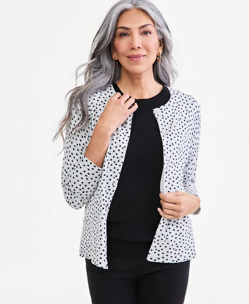 Style & Co Women's Printed Crew-Neck Button-Down Cardigan Sweater, Macy's Exclusive
