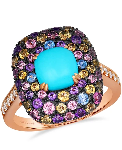 Le Vian Robin's Egg Blue Turquoise Cushion Cut, Multi-Gemstone (2.46 ct. t.w.) & Nude Diamond (1/6 ct. t.w.) Ring in 14k Strawberry Gold