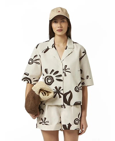 Scotch & Soda Women's Cotton Linen Printed Short Sleeve Top