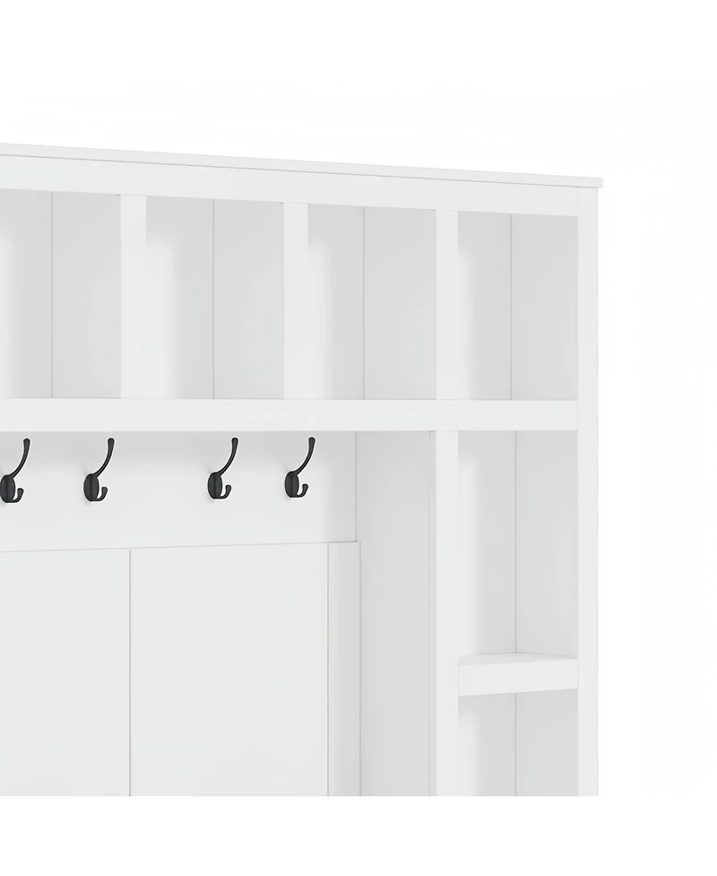 Streamdale Furniture Farmhouse 4-in-1 Hall Tree with Storage Bench 6 Hooks and Shoe Cabinet