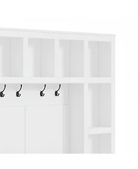 Streamdale Furniture Farmhouse 4-in-1 Hall Tree with Storage Bench 6 Hooks and Shoe Cabinet